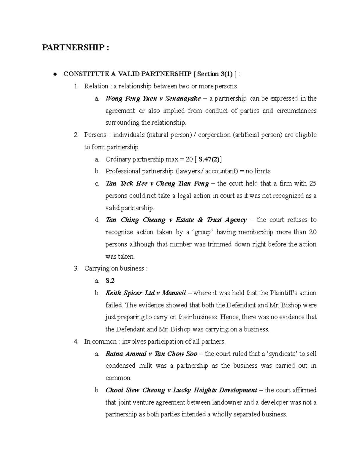 Notes Chapter 1 for Corporate Law PARTNERSHIP CONSTITUTE A VALID