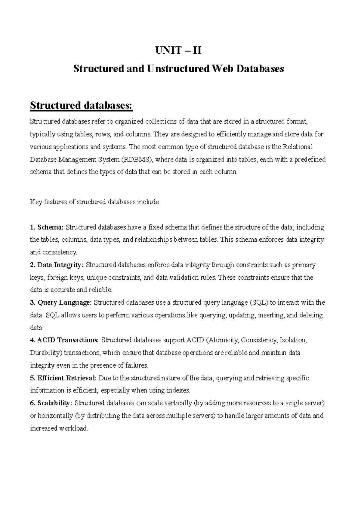 UNIT - 2 - This is about web database - UNIT – II Structured and ...