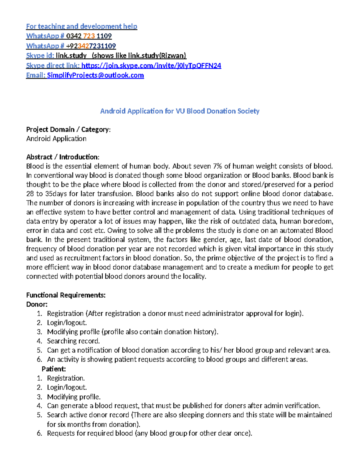 Android Application for VU Blood Donation Society - For teaching and ...