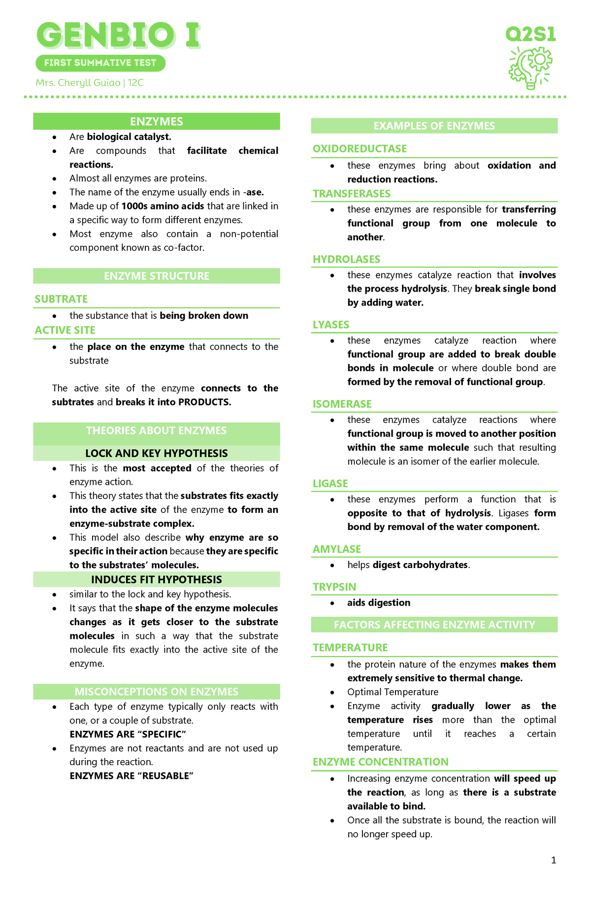 Q2 second summative - a practice material for engineers - ENZYMES Are ...