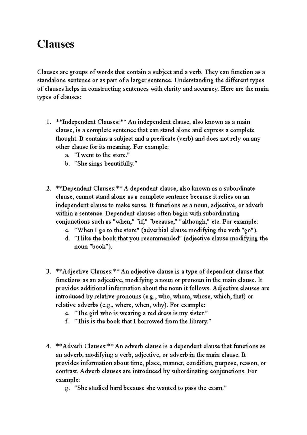 ,Clauses - Clauses Clauses are groups of words that contain a subject ...