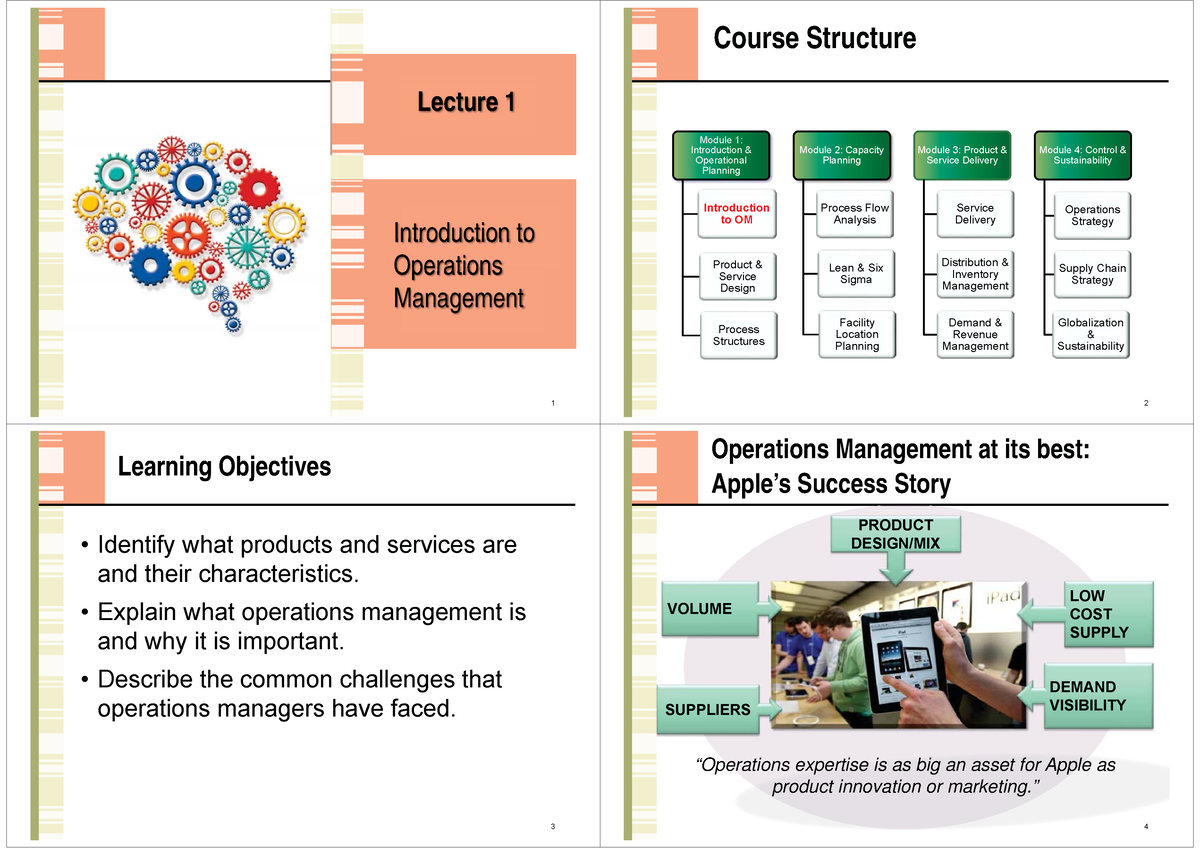 Lecture1 Notes PDF - Lecture 1 Introduction To Operations Management 1 ...