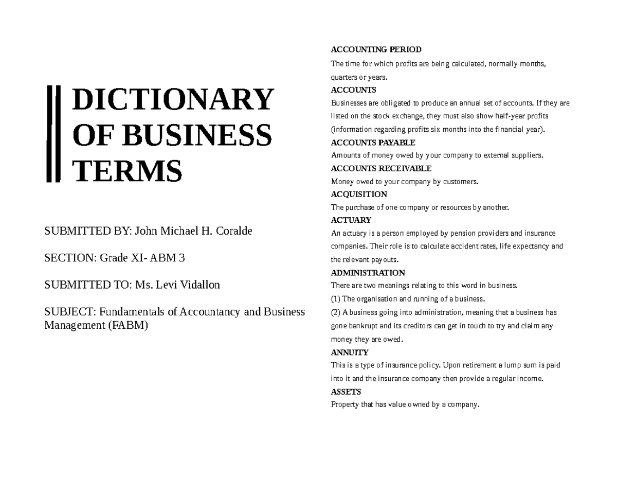 BUSINESS TERMS FOR BEGINNERS - BUSINESS DICTIONARY - DICTIONARY OF ...