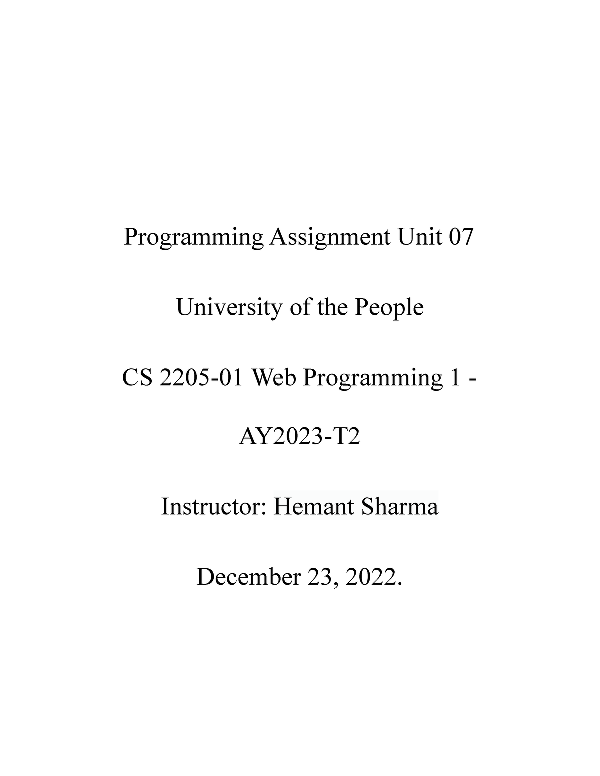 Web Programming Assignment Unit 7 - Programming Assignment Unit 07 ...