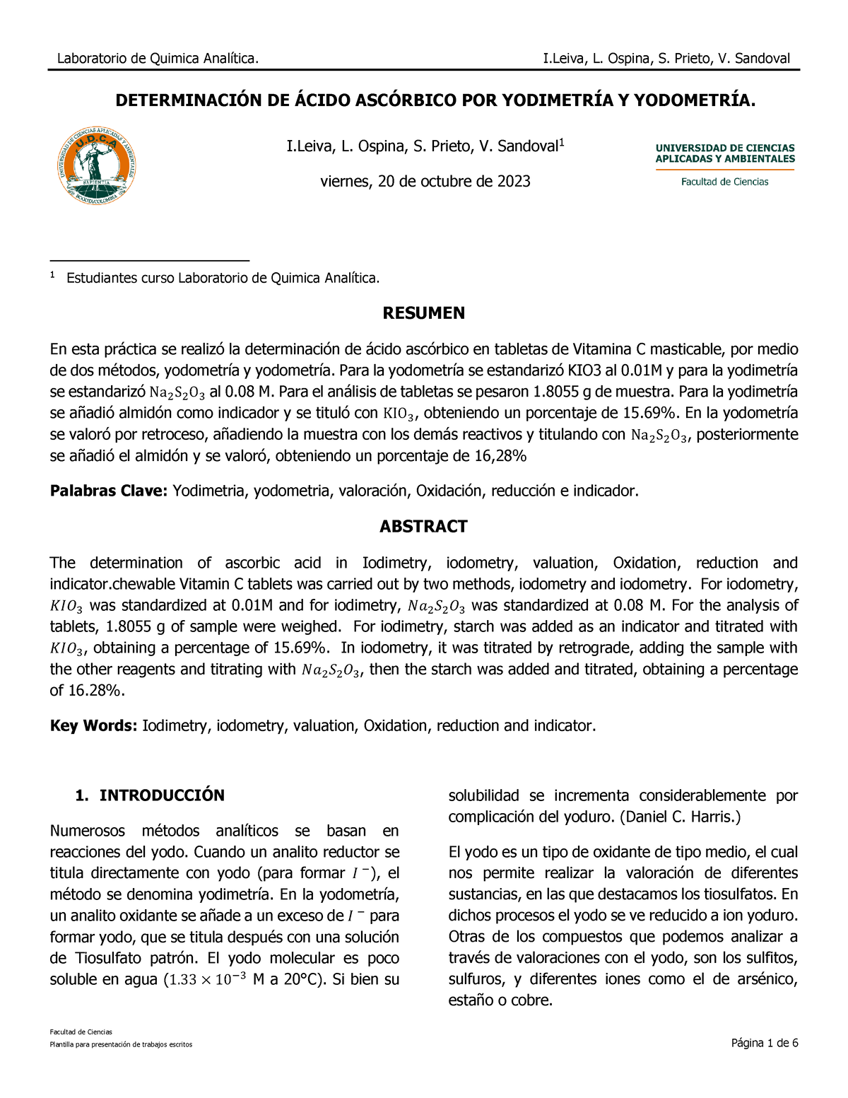 Determinacion DE Acido Ascorbico - Facultad De Ciencias 1 Estudiantes ...