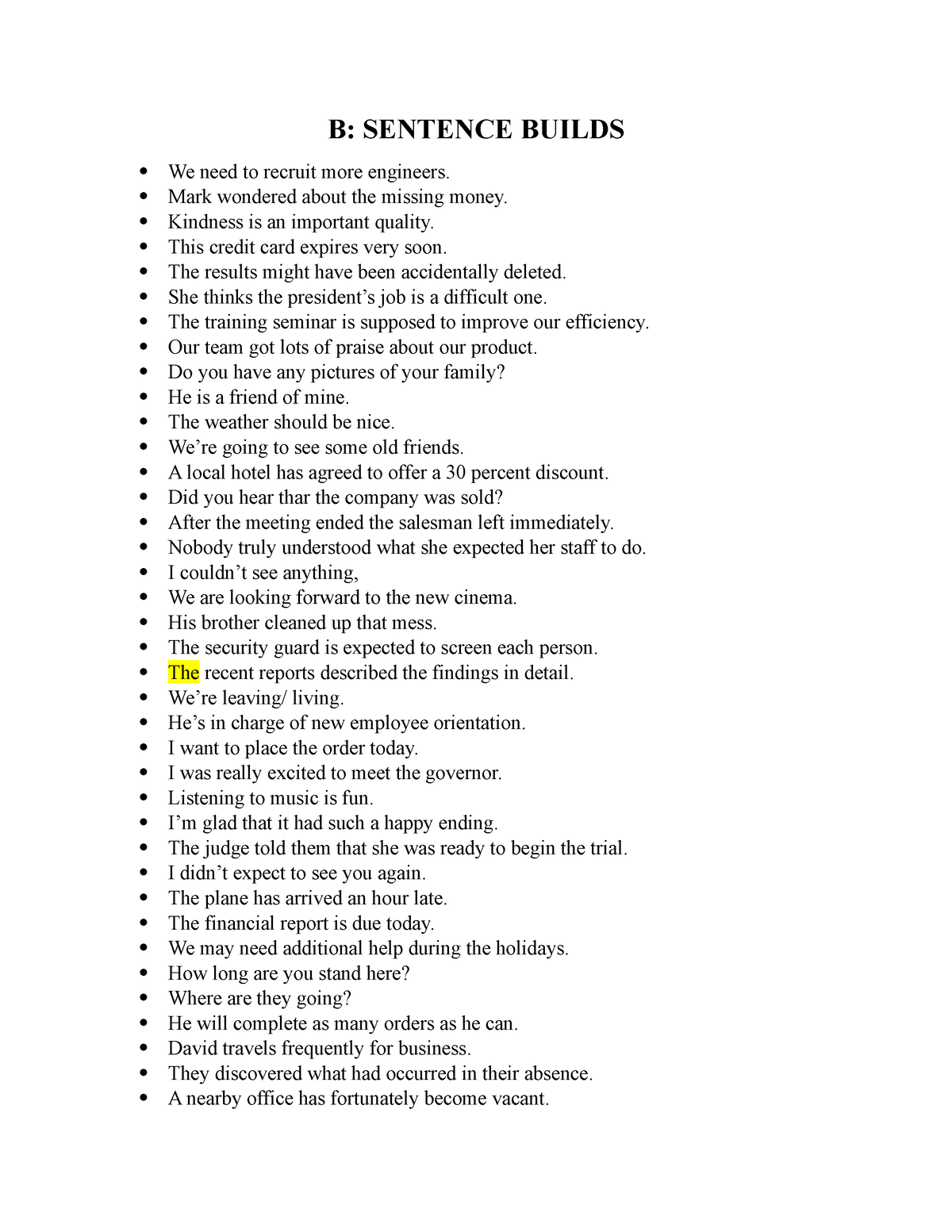 Sentence Builds - B: SENTENCE BUILDS We Need To Recruit More Engineers ...