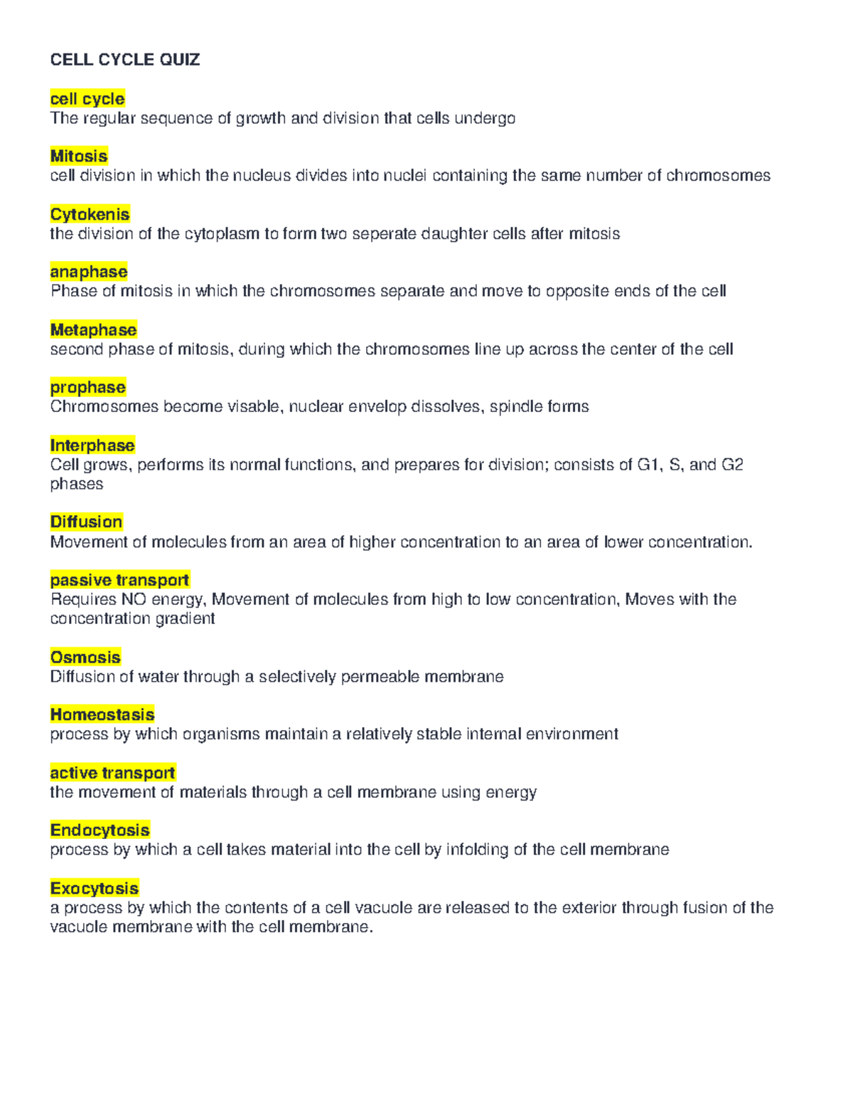CELL CYCLE QUIZ cell cycle The regular sequence of ... Biology Diagrams