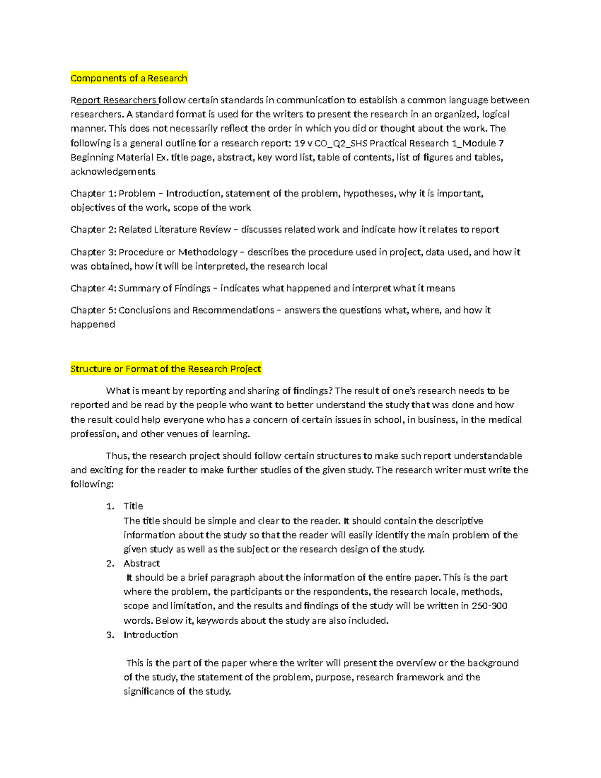 Components of a Research - Components of a Research Report Researchers ...