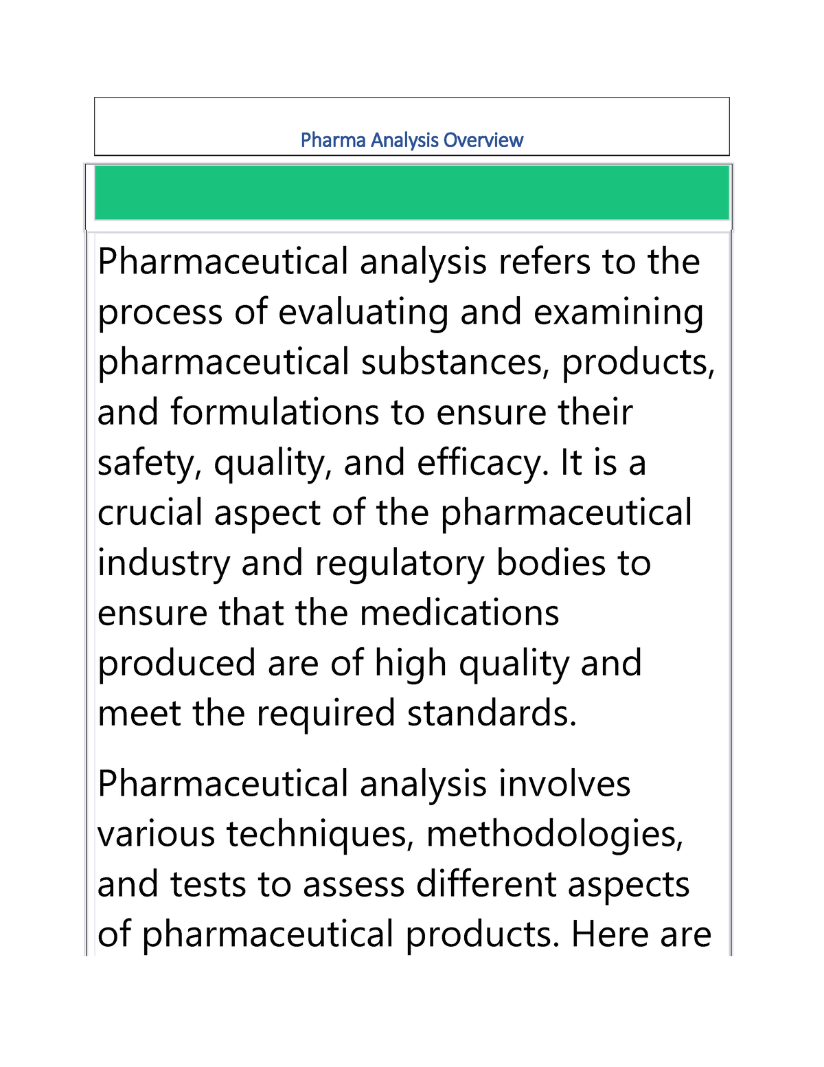 Pharmaceutical Analysis 1-9 - Pharma Analysis Overview Pharmaceutical ...