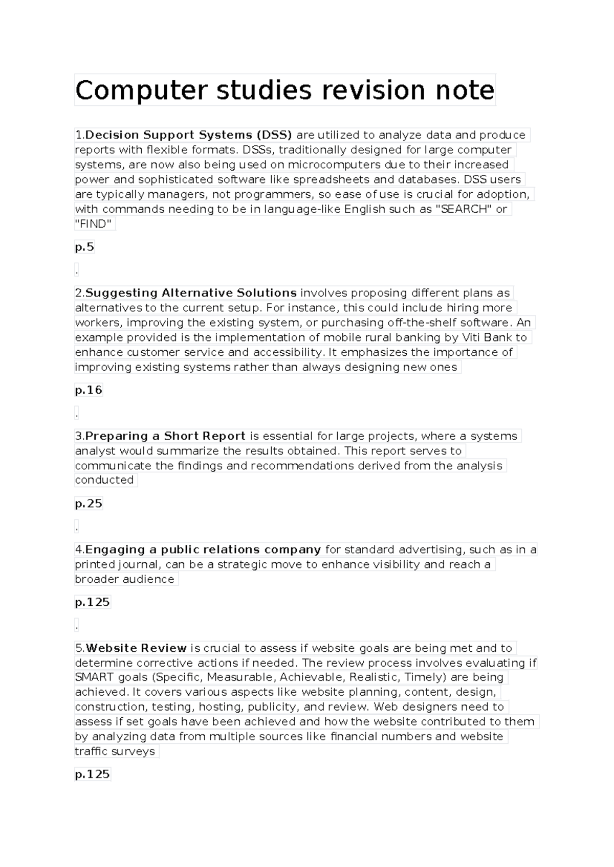 Revision for compter st - Computer studies revision note 1 Support ...