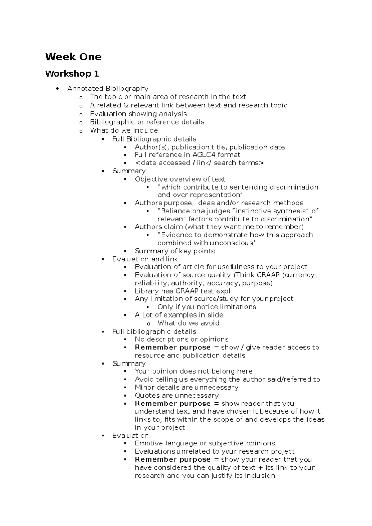 LLH401 - Week One Workshop - Week One Workshop 1 Annotated Bibliography ...
