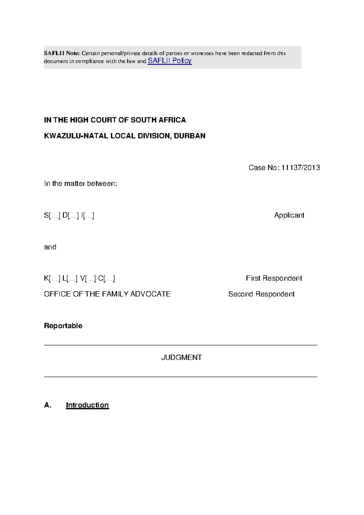 11 - Legal document - IN THE HIGH COURT OF SOUTH AFRICA KWAZULU-NATAL ...