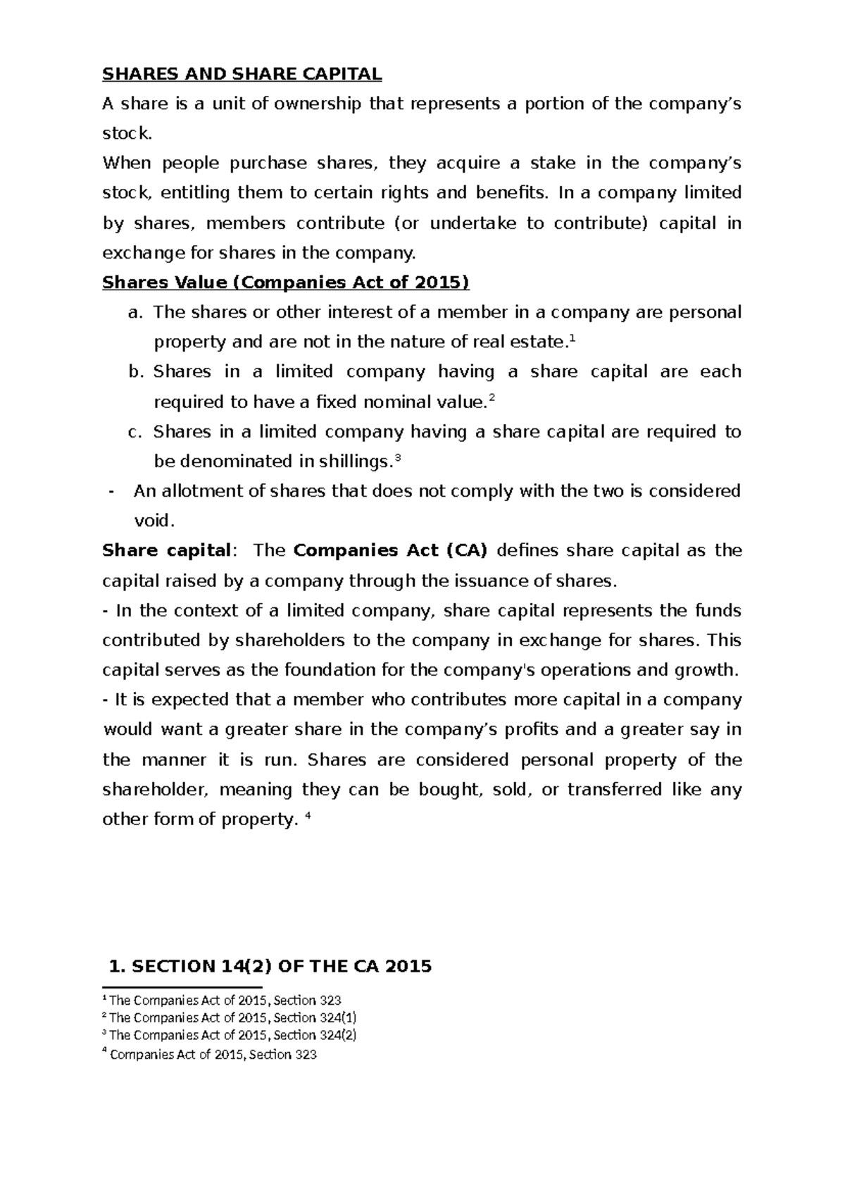 Shares and Share Capital - SHARES AND SHARE CAPITAL A share is a unit ...