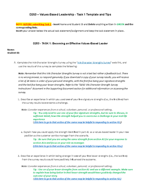 D253 Task 1 Template - testing - D253 – Values-Based Leadership - Task ...