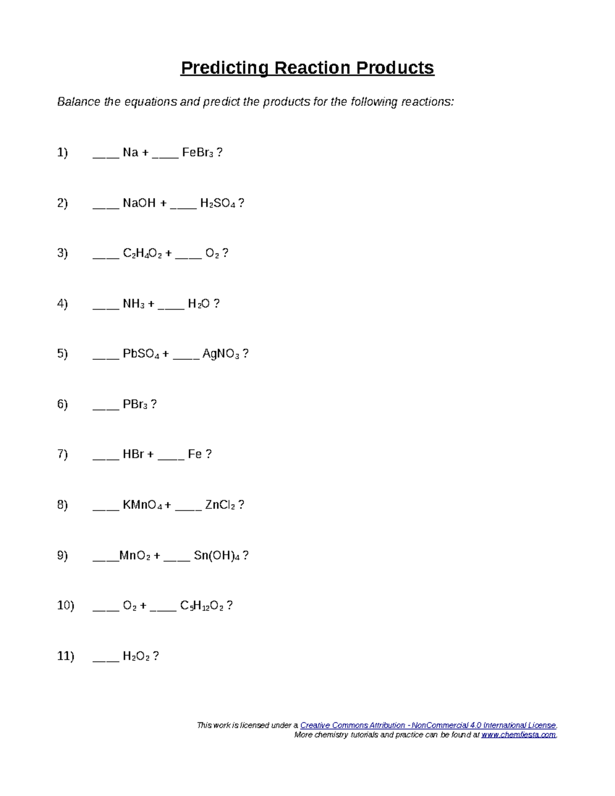 Predicting-reaction-products - Predicting Reaction Products Balance the ...