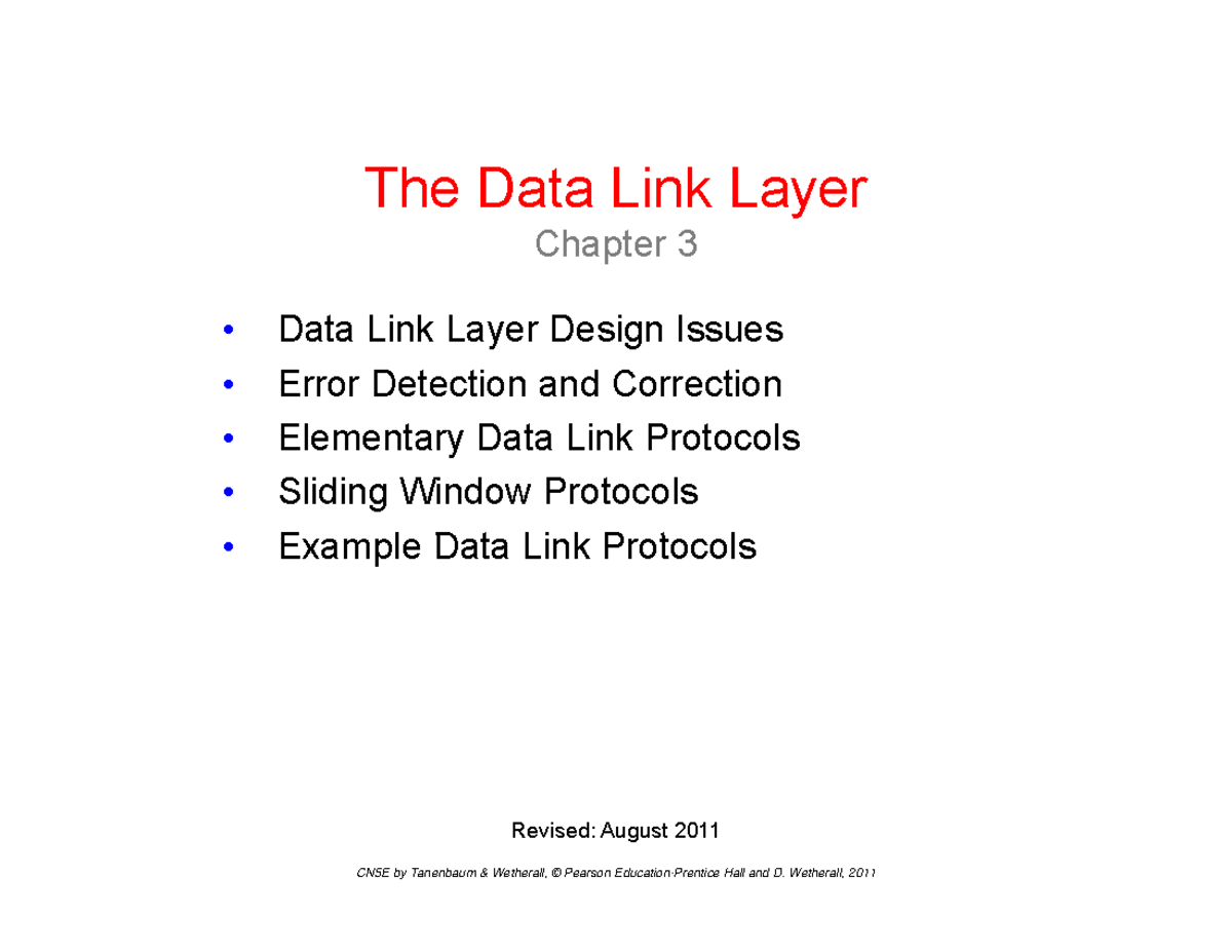 Chapter 3 Data Link Layer Th D T Li K LThe Data Link Layer Chapter 3 