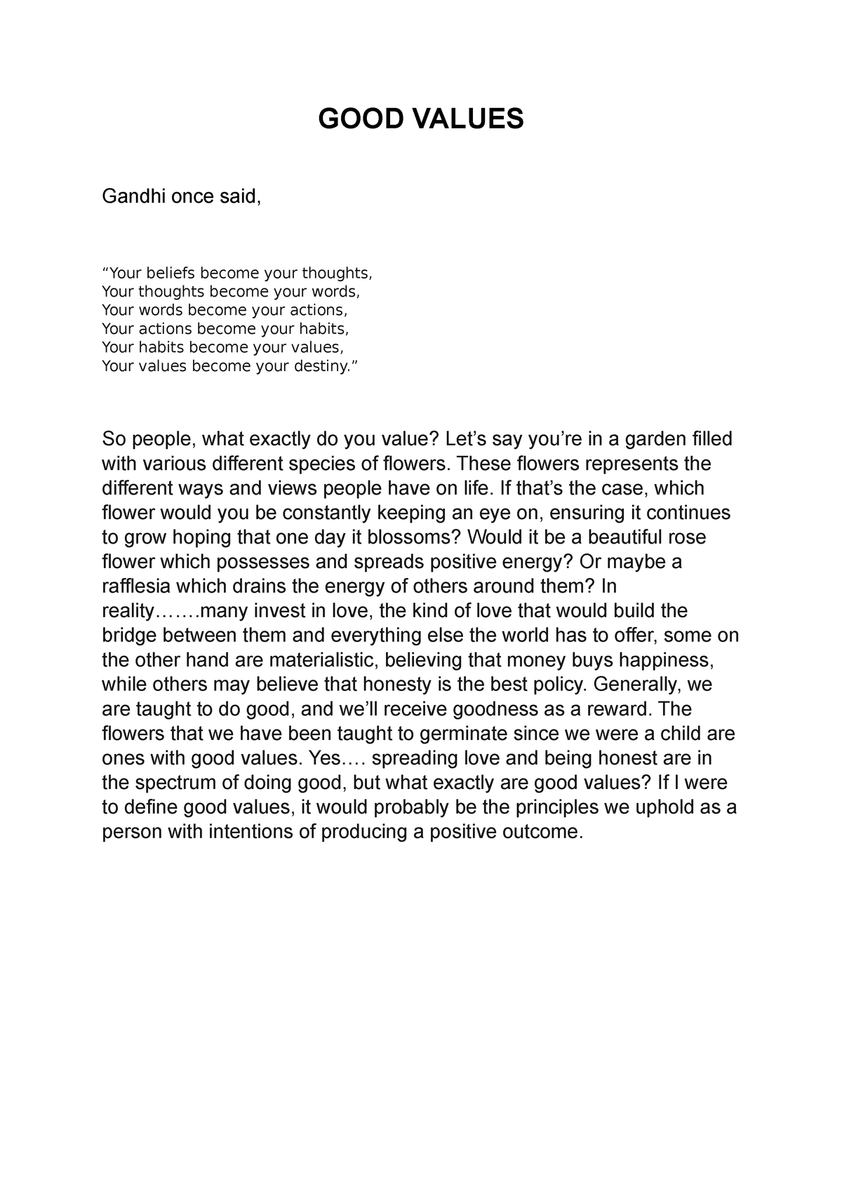 essay on good values