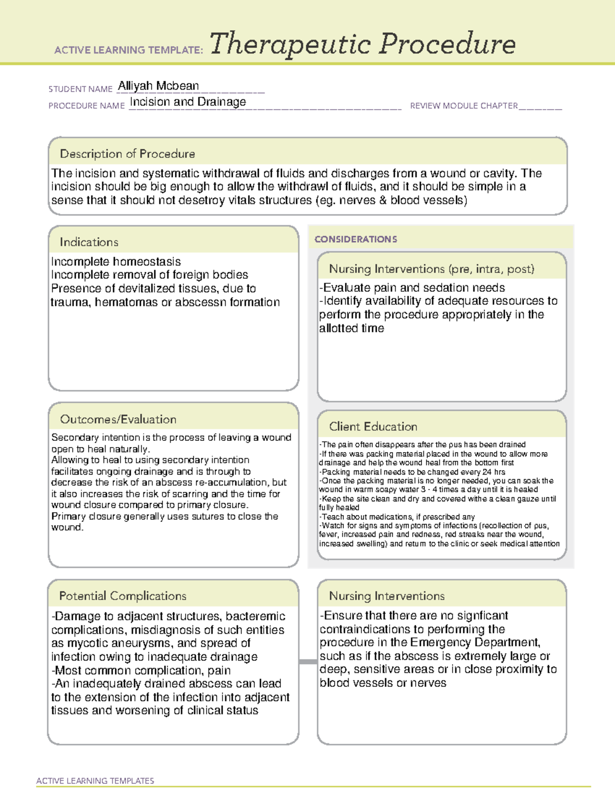 Thera procedure incision and drainage temp ACTIVE LEARNING TEMPLATES