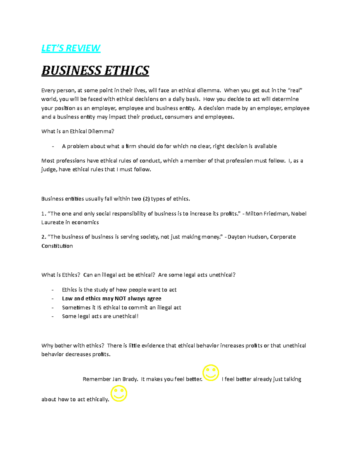 Study Guide For Exam 4 For Business Law PART 2 - LET’S REVIEW BUSINESS ...