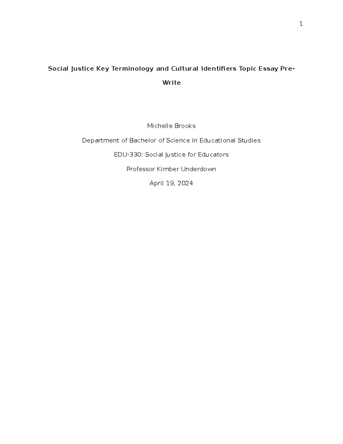 Social Justice Key Terminology and Cultural Identifiers Topic Essay Pre ...