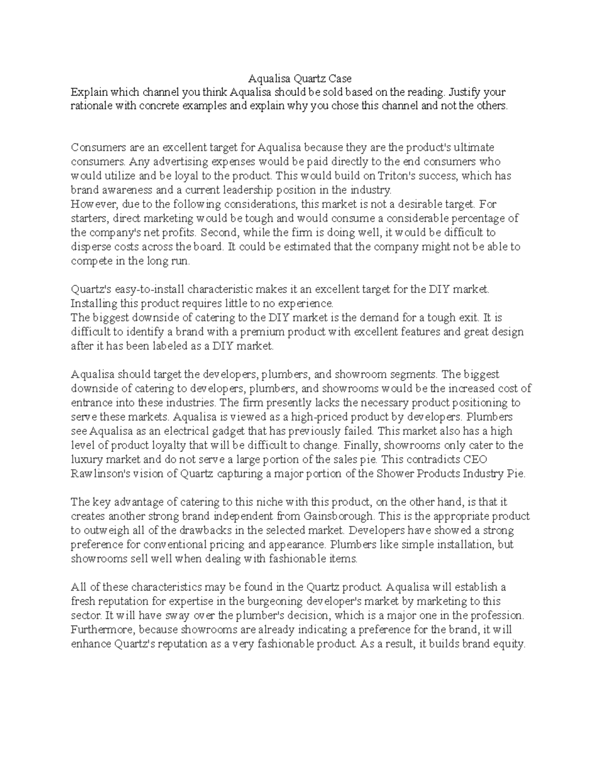 Module 6 Assignment Aqualisa Quartz Case Aqualisa Quartz Case