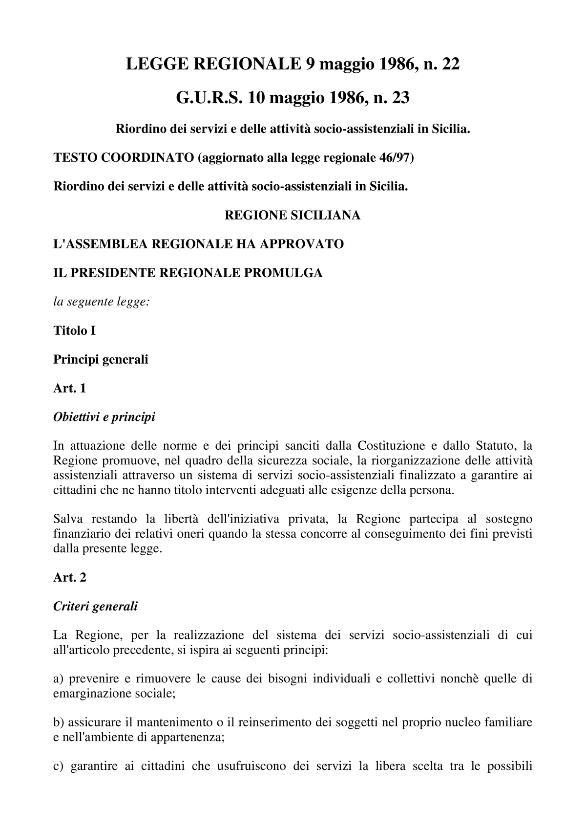 Legge 22/1986 Regione Sicilia - LEGGE REGIONALE 9 Maggio 1986, N. 22 G ...