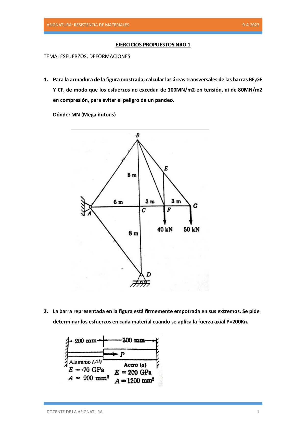 Ep1 - INFORMACIÓN - ASIGNATURA: RESISTENCIA DE MATERIALES 9-4- DOCENTE ...