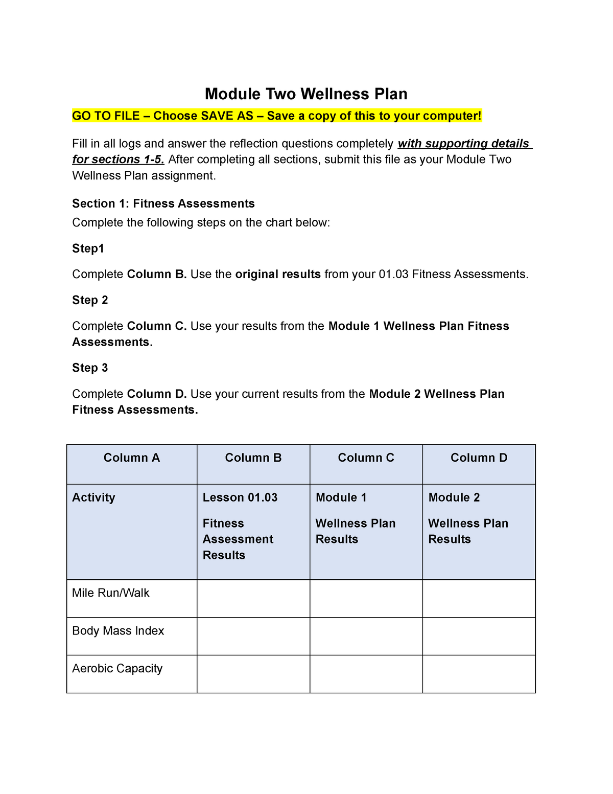 Module Two Wellness Plan - Module Two Wellness Plan GO TO FILE – Choose ...