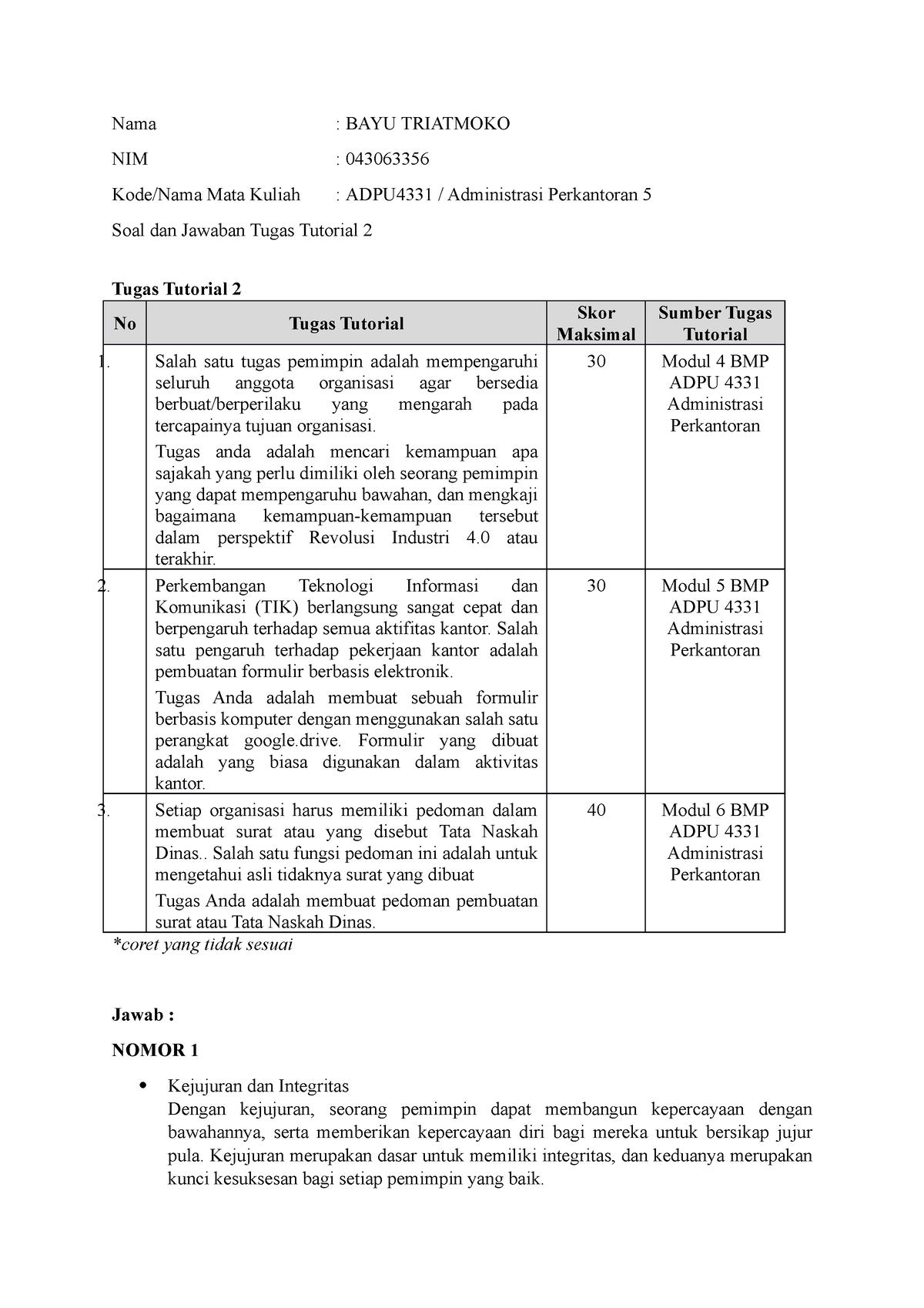 Tugas Tutorial 2 Administrasi Perkantoran - Nama : BAYU TRIATMOKO NIM ...