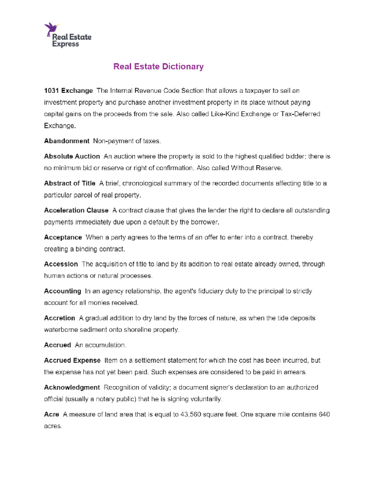 2 Real Estate Dictionary TRU1 Studocu