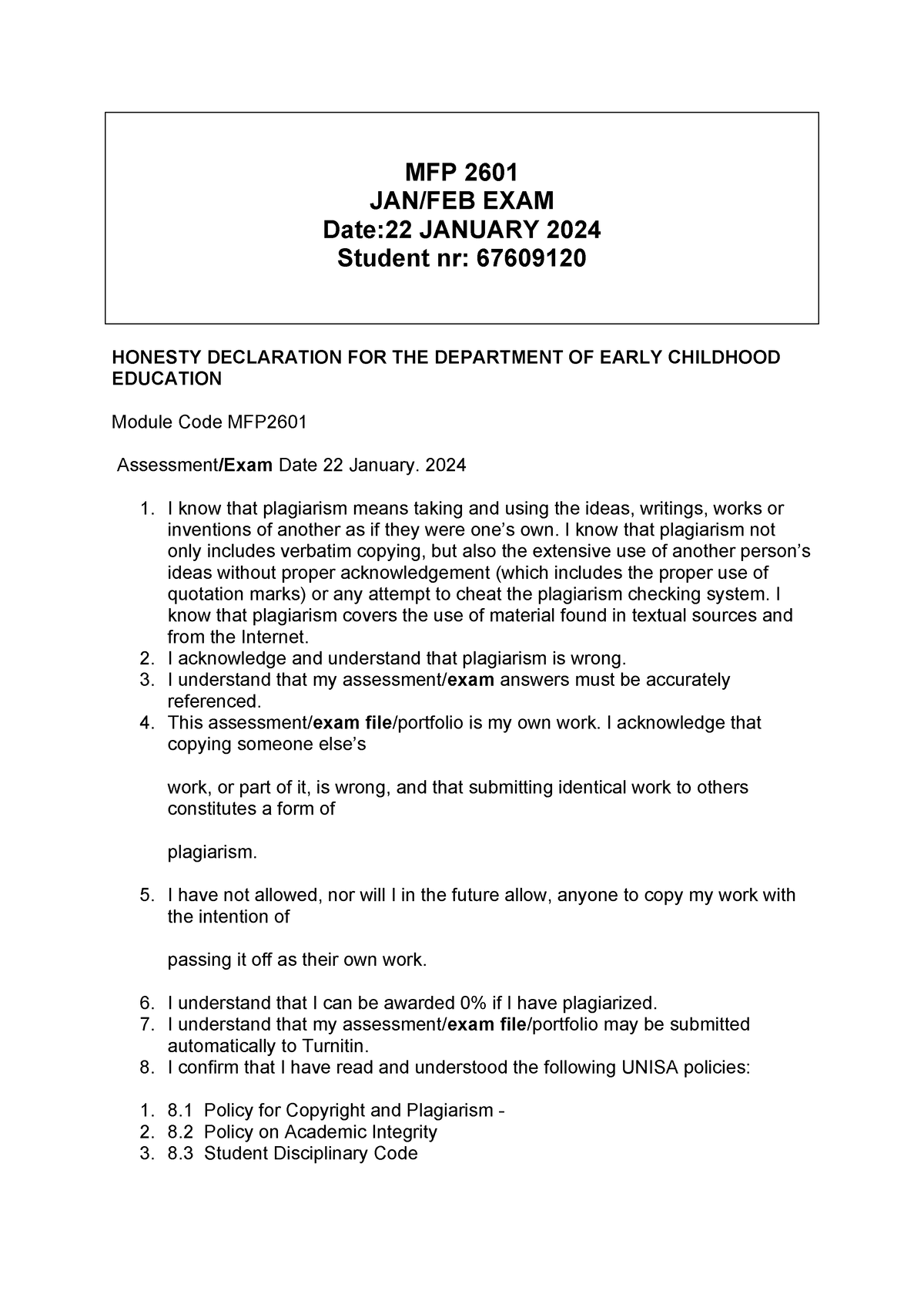 MFP 2601 - Supplementary Exam - MFP 2601 JAN/FEB EXAM Date:22 JANUARY ...