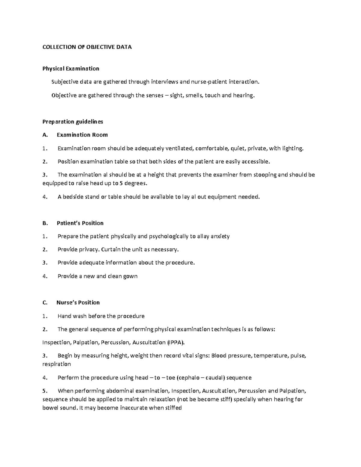 Collection OF Objective DATA - Nursing - Studocu