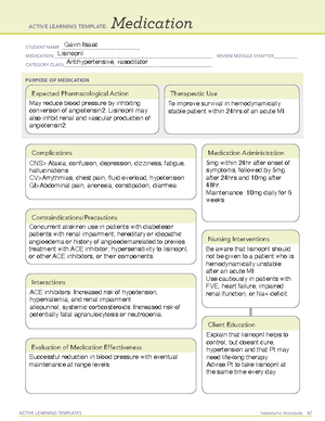 Medication Lisinopril Studocu