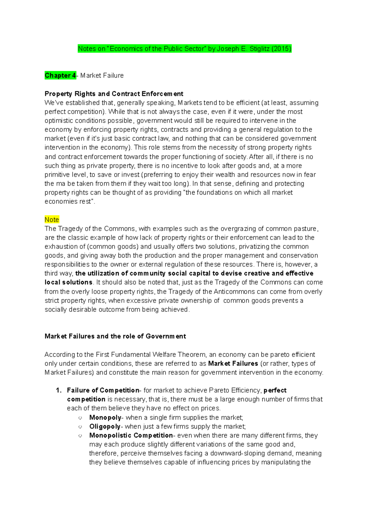 Notes on Stiglitz "Economics of the Public Sector" chapters 48