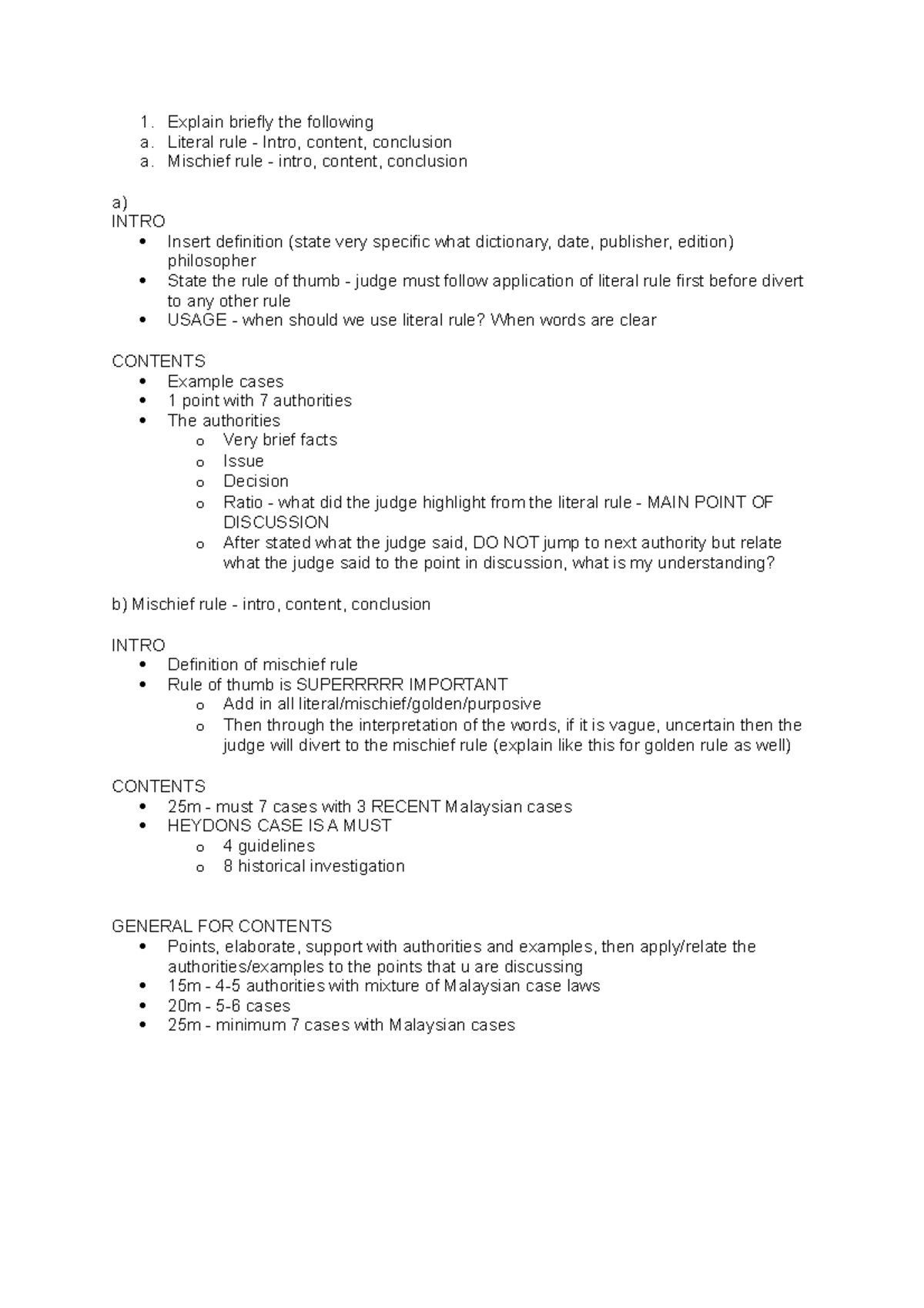 Statutory interpretation 1. Explain briefly the following a. Literal