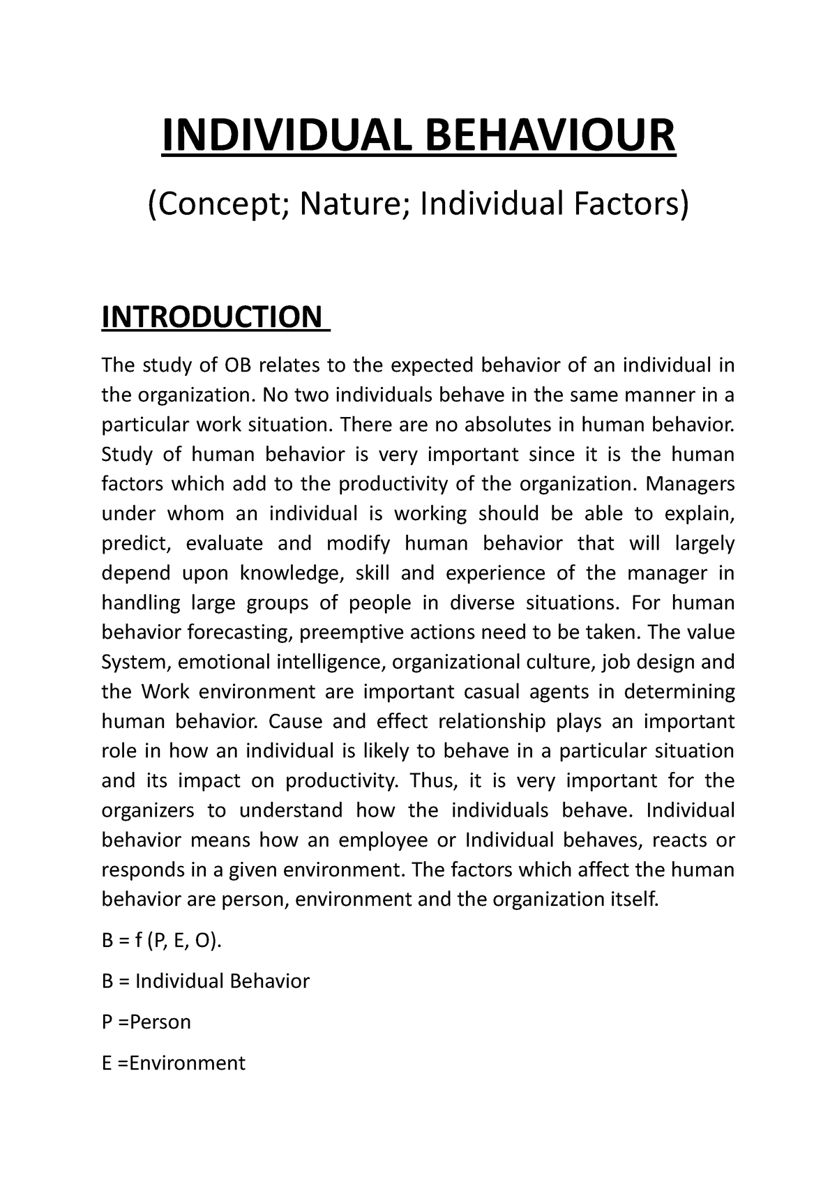 research paper on individual behavior