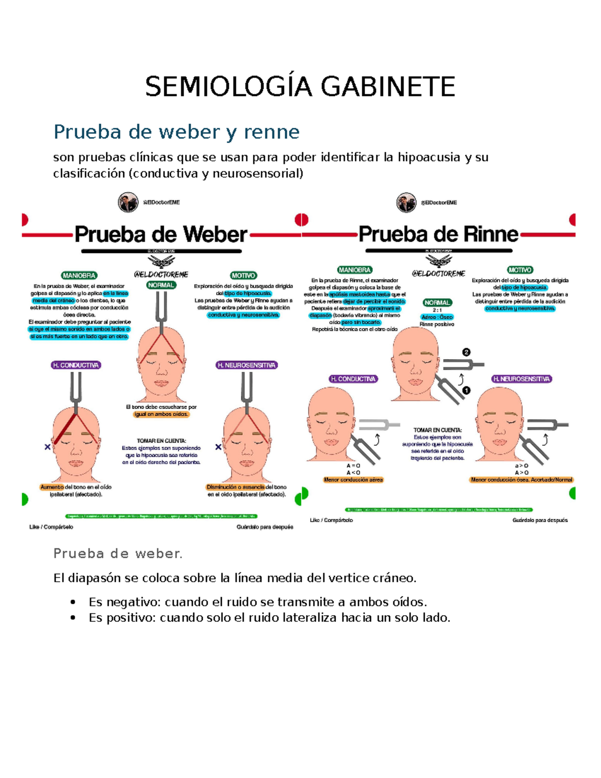 Semiogabinete regional 2 - SEMIOLOGÍA GABINETE Prueba de weber y renne ...