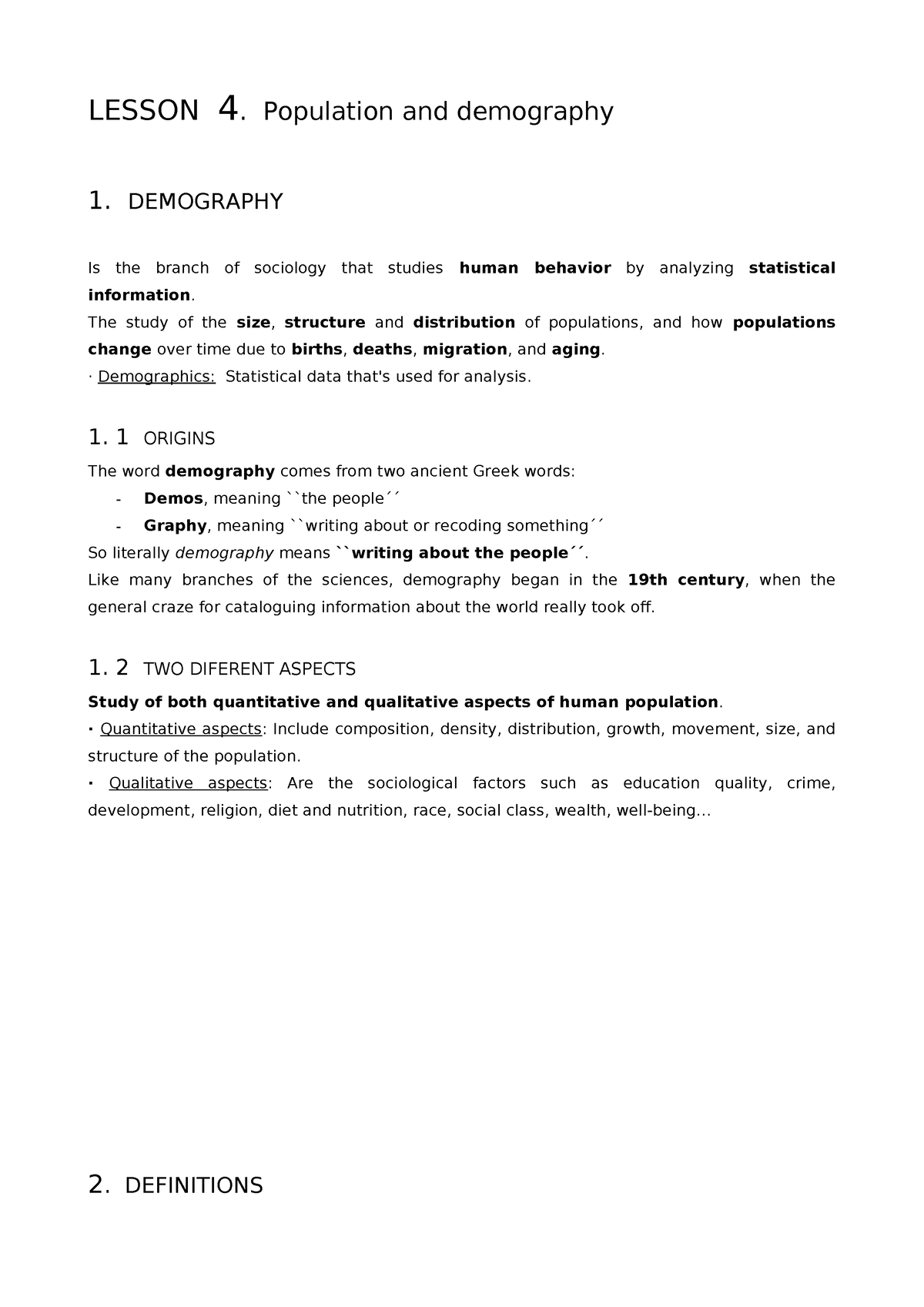 Lesson 4 Lesson 4 Population And Demography 1 Demography Is The