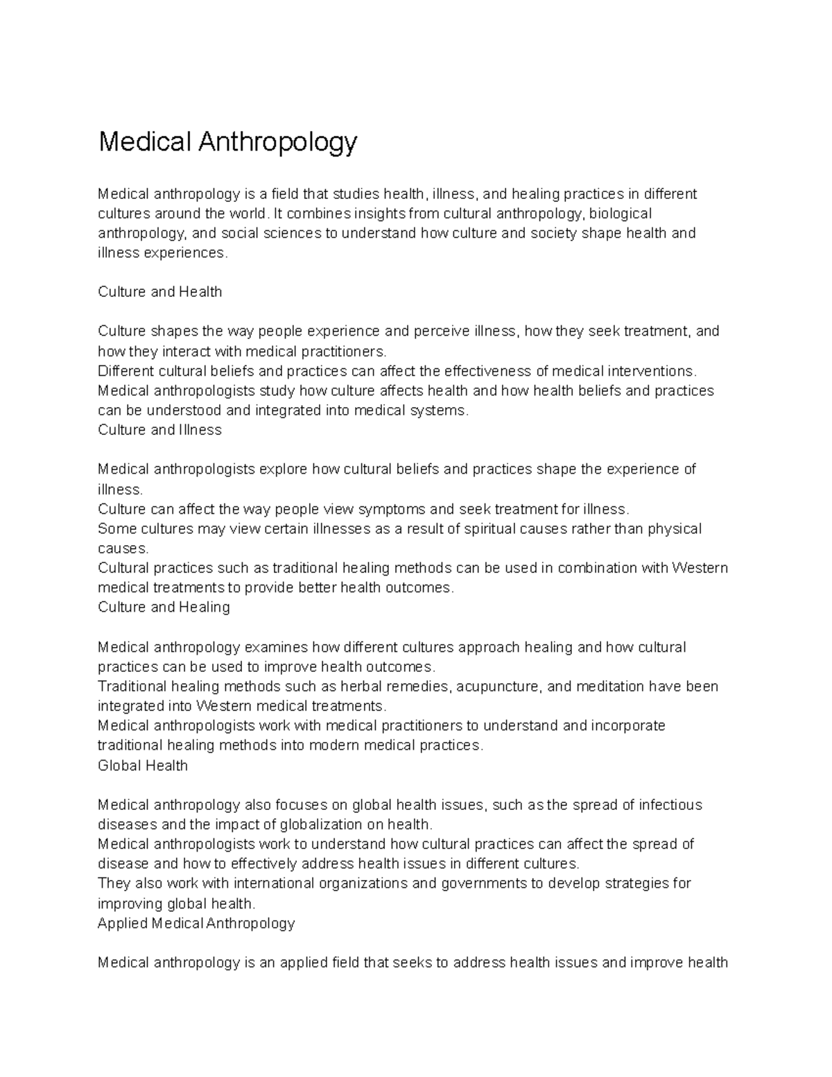 Introduction to Physical Anthropology (ANT1010) Lecture 102 Medical