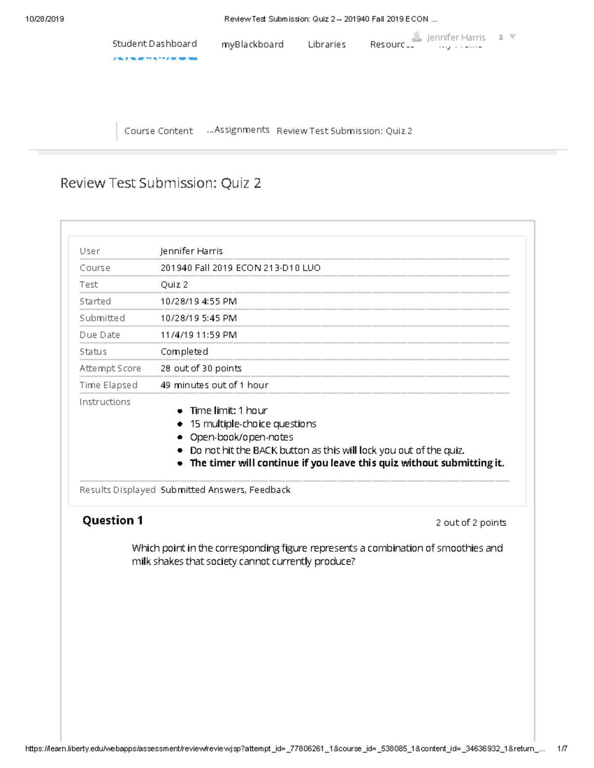 Quiz 2 – 2019 40 Fall 2019 ECON 213 - Course Content .. Review Test ...