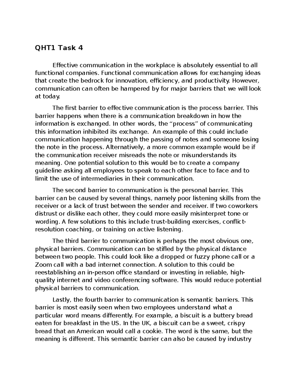 QHT1 Task 4 - Passed - QHT1 Task 4 Effective communication in the ...