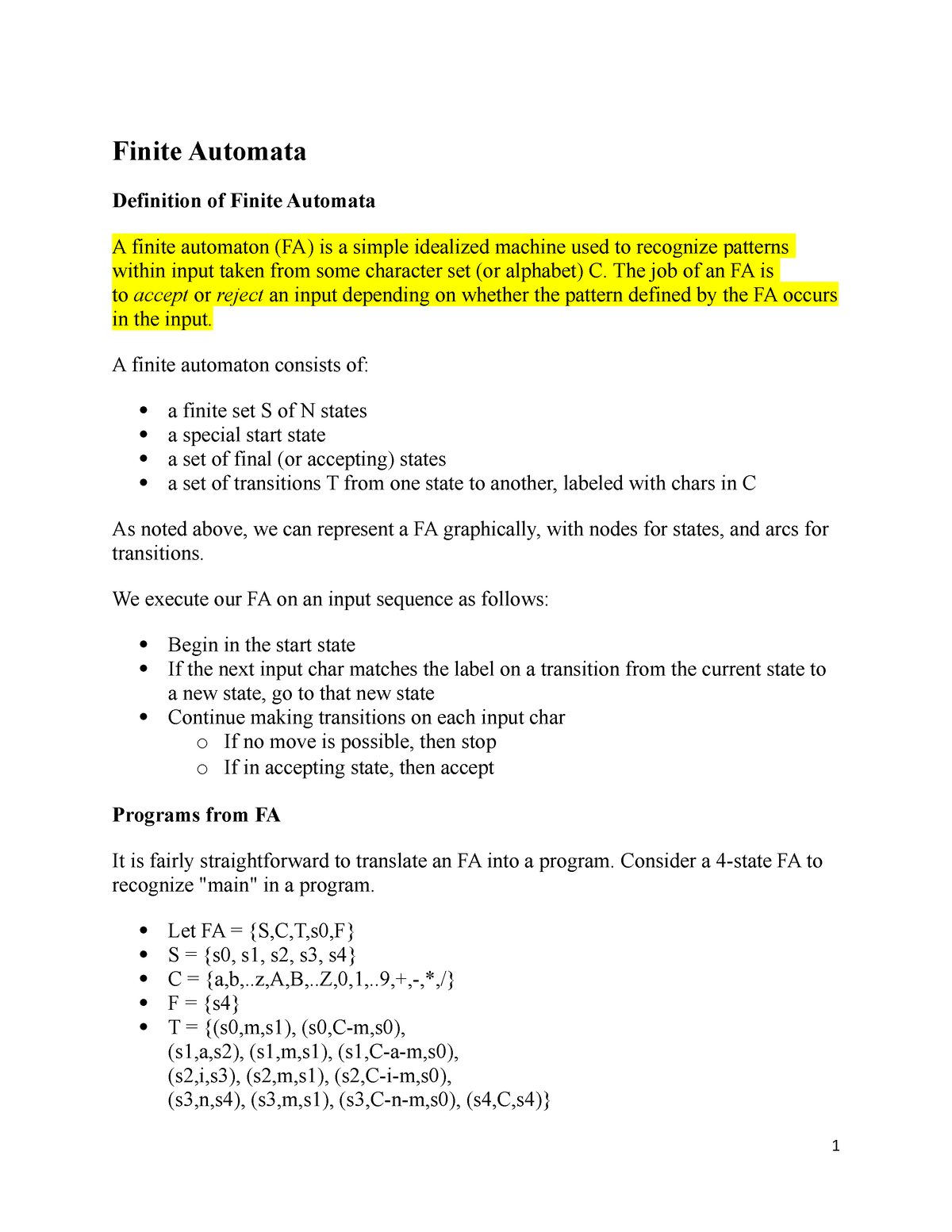 Chapter 2 Finite Automata - Finite Automata Definition of Finite