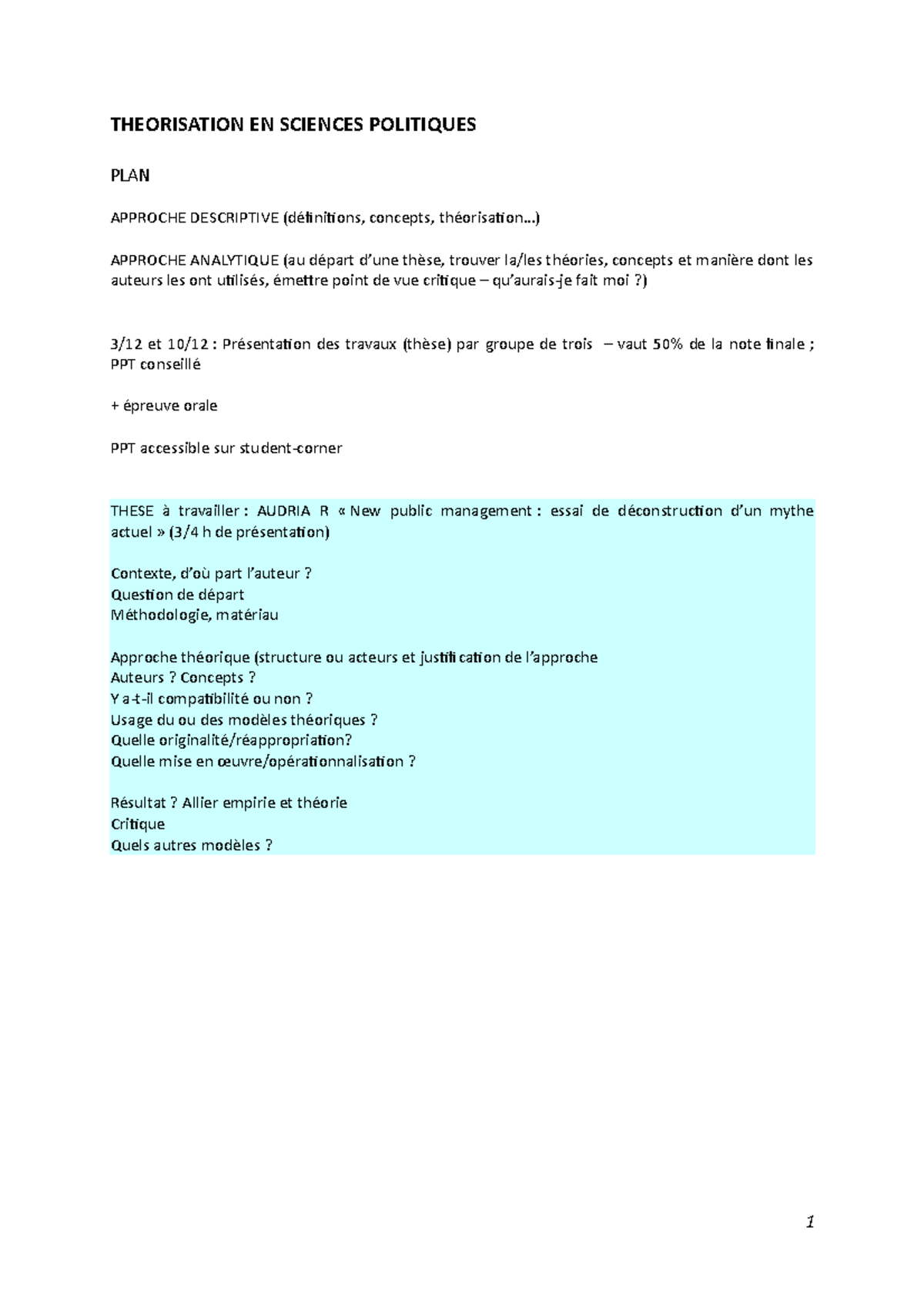 TSPO-notes de cours - THEORISATION EN SCIENCES POLITIQUES PLAN APPROCHE ...