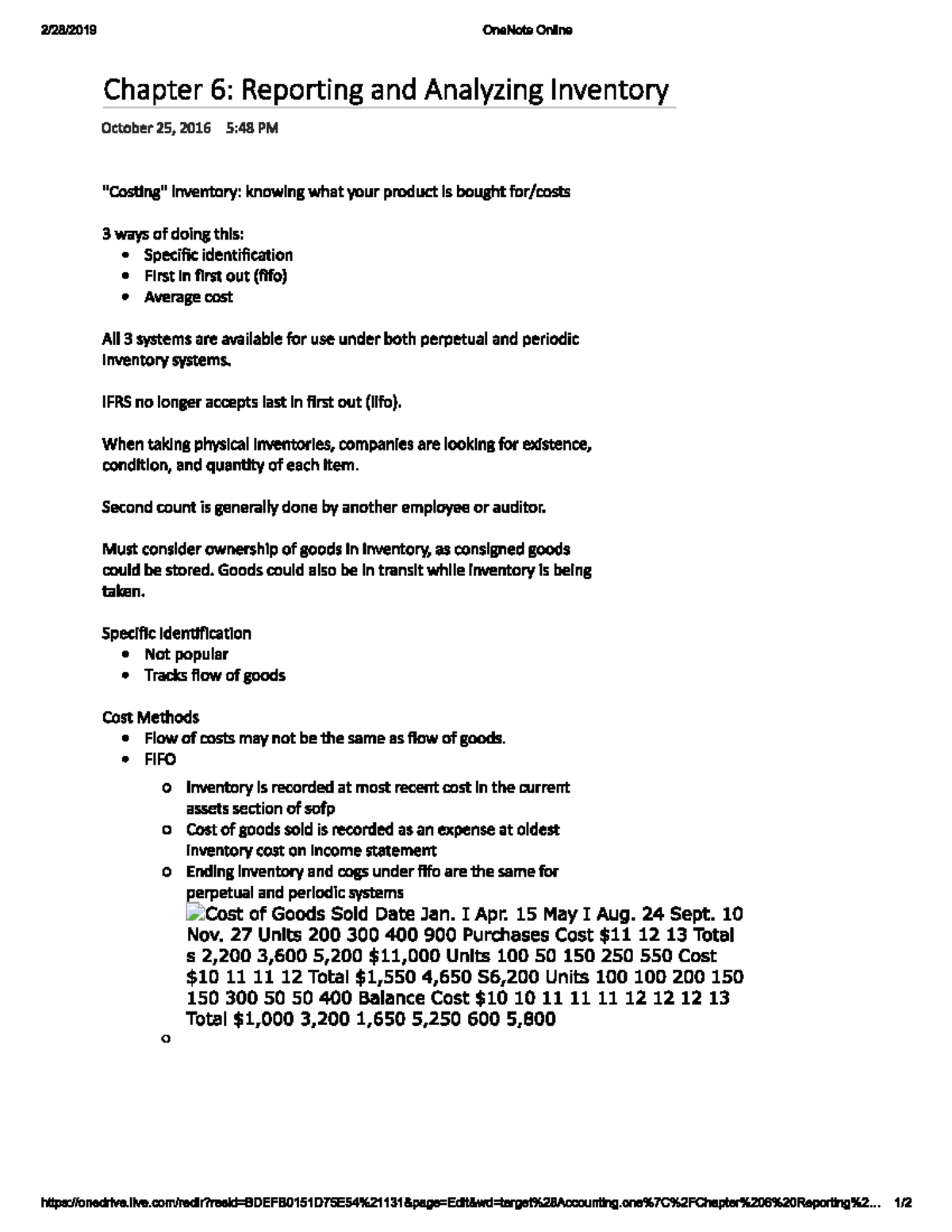 Reporting and Analyzing Inventory - 2/28/201 9 OneNote Online Chapter 6 ...