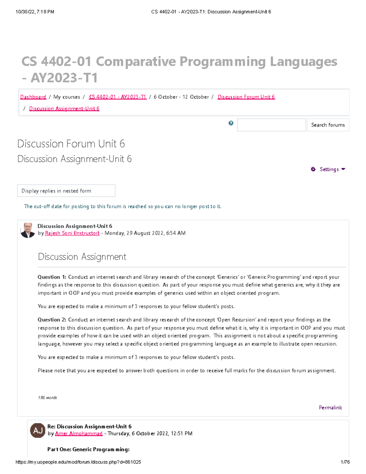 CS 4402-01 - AY2023-T1 Discussion Assignment-Unit 6 - CS 4402-01 ...