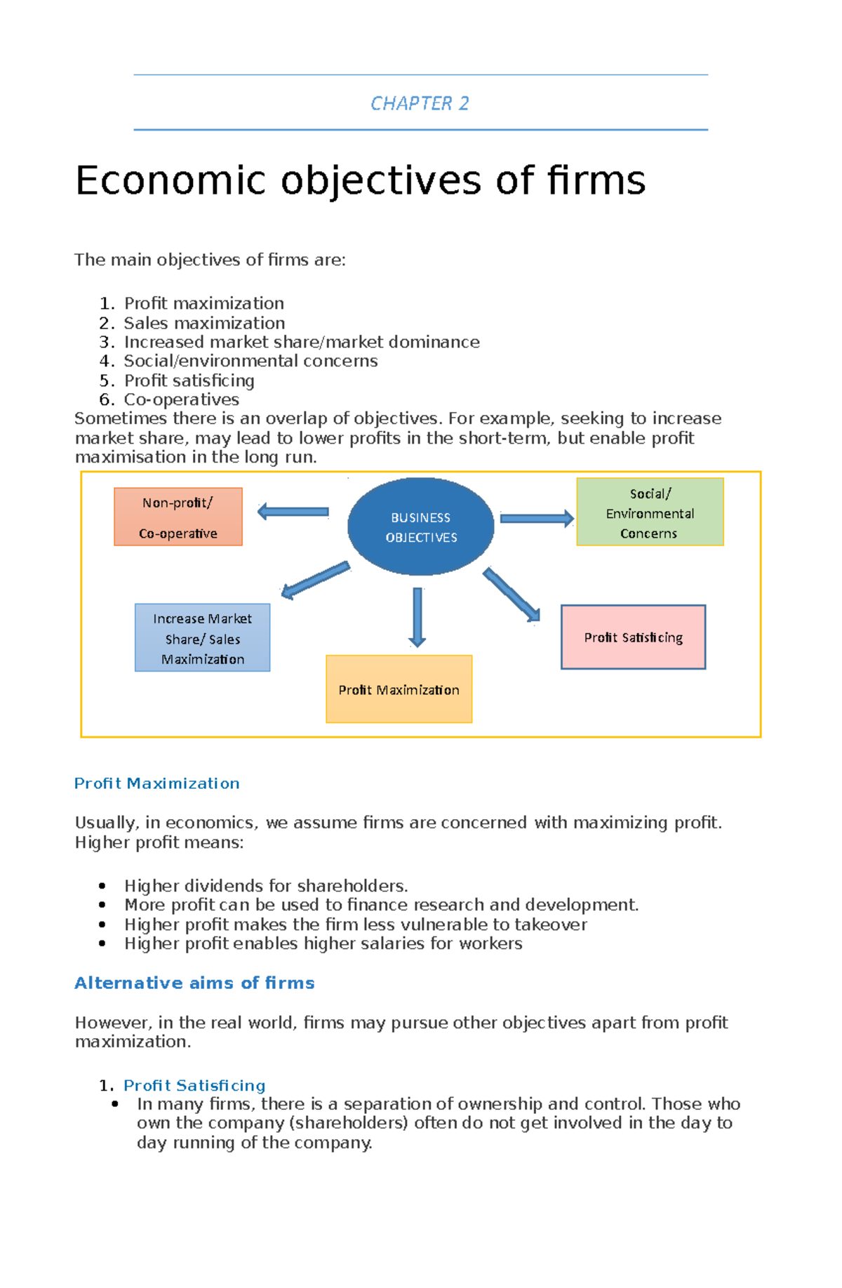 Chapter 2 Economic Objectives Of Firms CHAPTER 2 Economic 