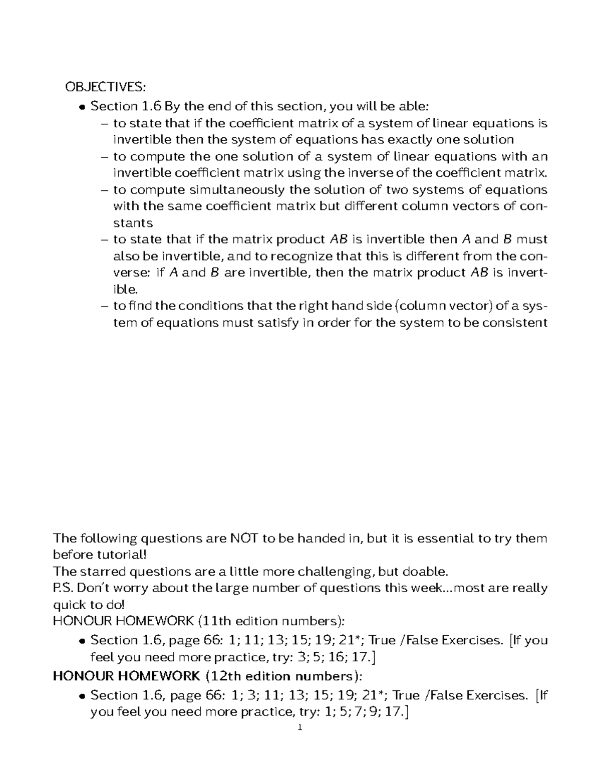Section 1 6 - Lecture notes - OBJECTIVES: Section 1 By the end of this ...