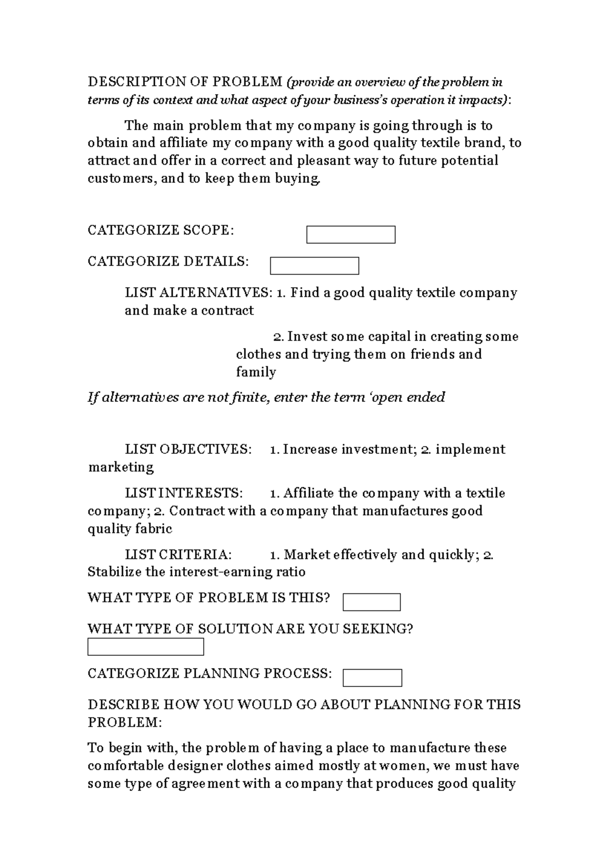 Description OF Problem - DESCRIPTION OF PROBLEM (provide an overview of ...
