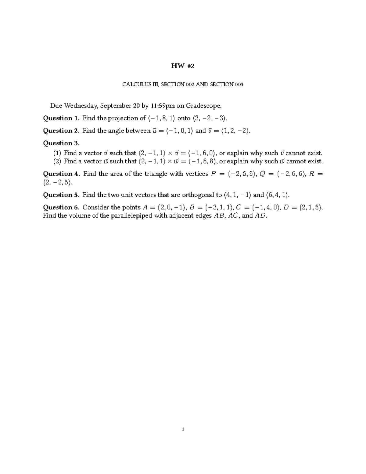 HW2 - Calc 3 HW - HW CALCULUS III, SECTION 002 AND SECTION 003 Due ...