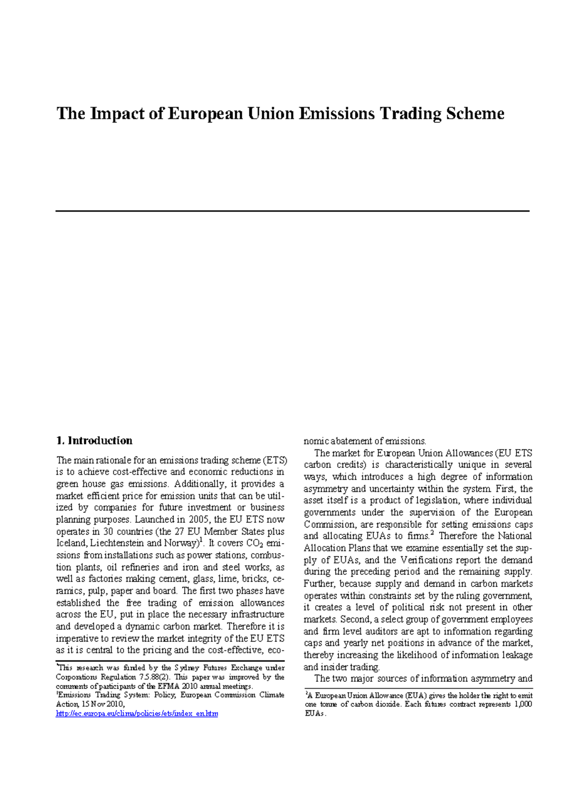 The Impact of European Union Emissions Trading Scheme - Introduction ...